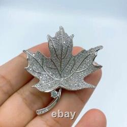 1.20Ct Round Cut Real Moissanite Leaf Brooch Pin 14K White Gold Silver Plated