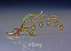 1.20Ct Round Natural Green Peridot Victorian Brooch14K Yellow Gold Silver Plated