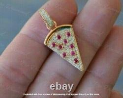 1.20Ct Round Natural Red Ruby Pizza Slice Pendant 14K Yellow Gold Silver Plated