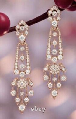 1.50CT Round Cut Real Moissanite Drop Dangle Earring 14K Rose Gold Silver Plated