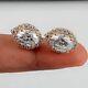 1.50ct Oval Cut Real Moissanite Halo Stud Earrings 14k Yellow Gold Silver Plated