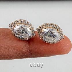 1.50Ct Oval Cut Real Moissanite Halo Stud Earrings 14K Yellow Gold Silver Plated