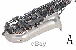 100% New Professional Eb Silver Nickel Matt Black Key High F# Alto Saxophone