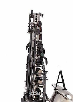 100% New Professional Eb Silver Nickel Matt Black Key High F# Alto Saxophone