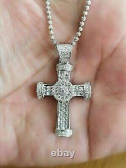 14K White Gold Silver Plated 1.50Ct Round Real Moissanite Cross Pendant Women's