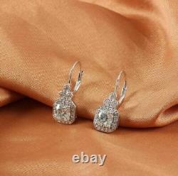 14K White Gold Silver Plated 2.20Ct Round Real Moissanite Drop & Dangle Earrings