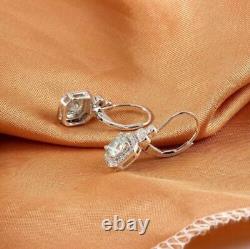 14K White Gold Silver Plated 2.20Ct Round Real Moissanite Drop & Dangle Earrings