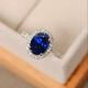 14k White Gold Silver Plated 2ct Oval Lab Created Sapphire Halo Engagement Ring