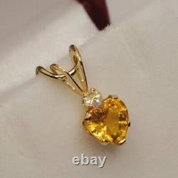 14K Yellow Gold Silver Plated 2.20Ct Heart Cut Natural Citrine Solitaire Pendant