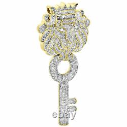 14K Yellow Gold Silver Plated 2.20Ct Real Moissanite Lions Head & Key Pendant