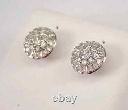 14k White Gold Silver Plated 2Ct Real Moissanite Cluster Stud Earrings Wedding