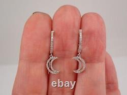 14k White Gold Silver Plated 2Ct Round Cut Real Moissanite Dangle Drop Earring