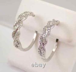 14k White Gold Silver Plated 2Ct Round Cut Real Moissanite Unique Hoop Earrings
