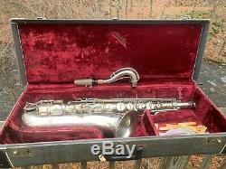 1928 C G Conn Chu Berry Tenor Saxophone Silver F# File Key with Selmer mpc Nice