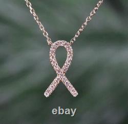 1Ct Round Cut Real Moissanite Cancer Ribbon Pendant 14K Rose Gold Silver Plated