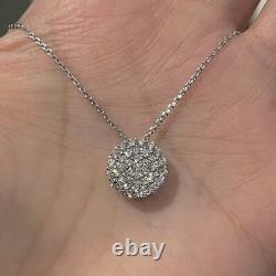 1Ct Round Cut Real Moissanite Cluster Women Pendant 14K White Gold Silver Plated