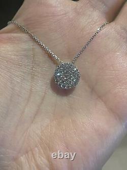 1Ct Round Cut Real Moissanite Cluster Women Pendant 14K White Gold Silver Plated