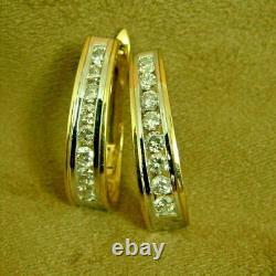 1Ct Round Cut Real Moissanite Haggis Hoop Earrings 14K Yellow Gold Plated Silver