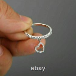 1Ct Round Real Moissanite Drop Heart Women's Ring 14K White Gold Silver Plated