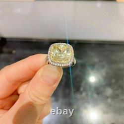 2.20Ct Cushion Yellow Citrine Halo Engagement Ring 14k White Gold Silver Plated