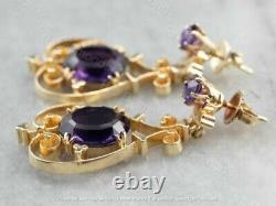 2.20Ct Oval Lab Created Amethyst Dangle Earrings 14K Yellow Gold Silver Plated