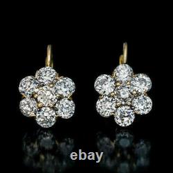 2.20Ct Round Real Moissanite Drop Dangle Earrings 14K Yellow Gold Silver Plated