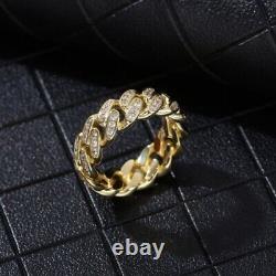 2.20Ct Round Real Moissanite Men's Cuban Link Ring 14K Yellow Gold Silver Plated