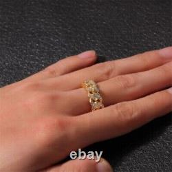 2.20Ct Round Real Moissanite Men's Cuban Link Ring 14K Yellow Gold Silver Plated