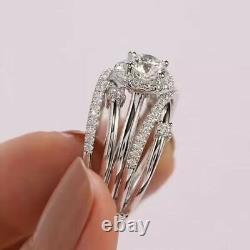 2.30Ct Round Certified Moissanite Crossover Ring 14K White Gold Silver Plated