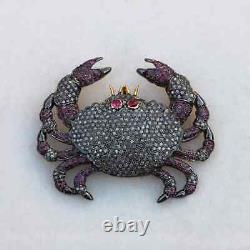 2.30Ct Round Cut Lab Created Ruby Crab Brooch Pin 14k Yellow Gold Silver Plated