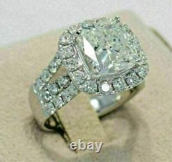 2.50Ct Cushion Real Moissanite Halo Engagement Ring 14K White Gold Silver Plated