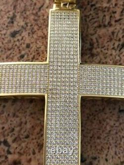 2.50Ct Round Real Moissanite Cross Men's Pendant 14K Yellow Gold Plated Silver