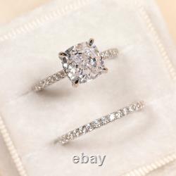 2.60Ct Cushion Real Moissanite Bridal Wedding Ring 14k White Gold Silver Plated