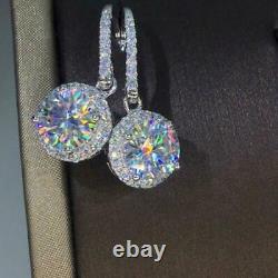 2.80Ct Round Real Moissanite Drop/Dangle Earrings 14K White Gold Silver Plated