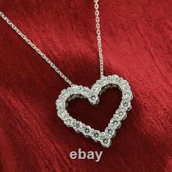 2CT Round Cut Real Moissanite Heart Women's Pendant 14k White Gold Silver Plated