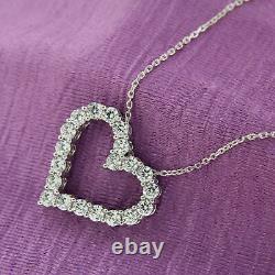 2CT Round Cut Real Moissanite Heart Women's Pendant 14k White Gold Silver Plated