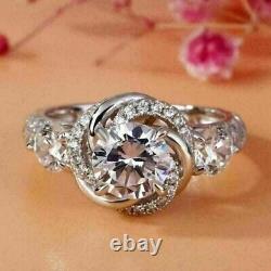2CT Round Cut Real Moissanite Women Engagement Ring 14K White Gold Silver Plated