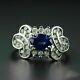 2ct Oval Natural Blue Sapphire Cluster Wedding Ring 14k White Gold Silver Plated
