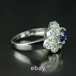 2Ct Oval Natural Blue Sapphire Cluster Wedding Ring 14K White Gold Silver Plated