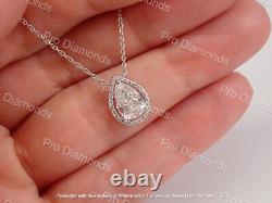2Ct Pear Cut Real Moissanite Teardrop Halo Pendant 14K White Gold Silver Plated