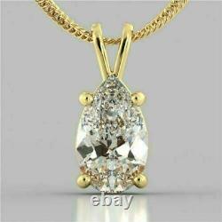 2Ct Pear Real Moissanite Solitaire Women's Pendant 14k Yellow Gold Silver Plated