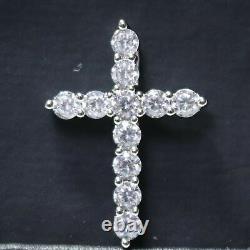 2Ct Round Cut Real Moissanite Cross Women's Pendant 14K White Gold Silver Plated