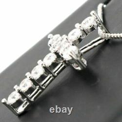 2Ct Round Cut Real Moissanite Cross Women's Pendant 14K White Gold Silver Plated