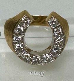 2Ct Round Cut Real Moissanite Men's Horseshoe Ring 14K Yellow Gold Silver Plated