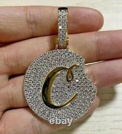 2Ct Round Cut Real Moissanite Personalized Pendant 14K Yellow Gold Silver Plated