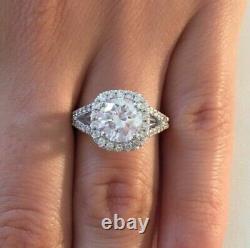 2Ct Round Genuine Moissanite Halo Engagement Ring 14k White Gold Silver Plated