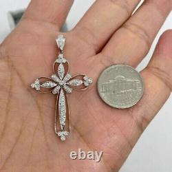 2Ct Round Real Moissanite Cross Religious Pendant 14K White Gold Plated Silver