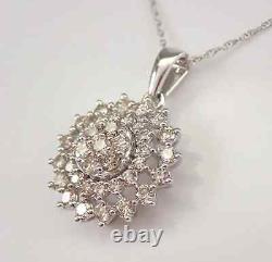 2Ct Round Real Moissanite Flower Engagement Pendant 14K White Gold Silver Plated