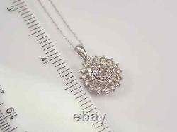 2Ct Round Real Moissanite Flower Engagement Pendant 14K White Gold Silver Plated