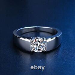 2Ct Round Real Moissanite Solitaire Engagement Ring 14k White Gold Silver Plated